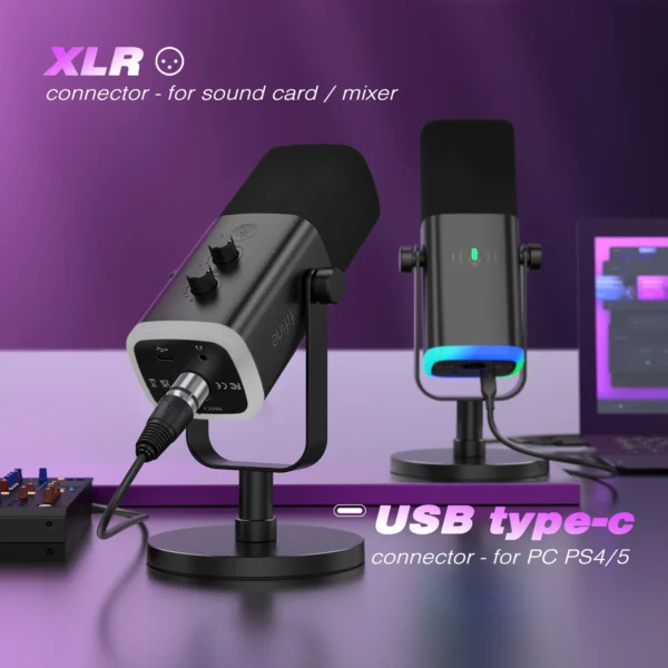 FIFINE AmpliGame AM8 RGB USB/XLR Dynamic Microphone With Touch-Mute - Image 2