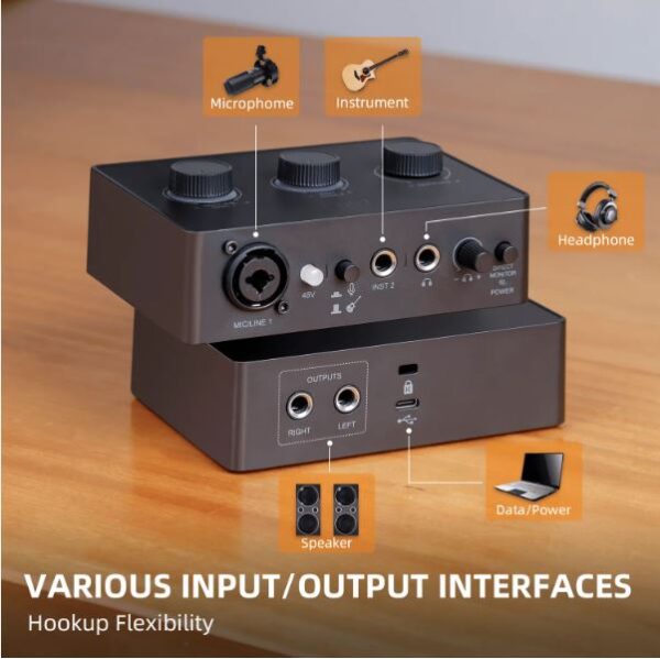 Fifine Ampli1 Sound Card Podcasting Audio Mixer XLR Professional Studio Recording HIFI Sound Card Audio Interface - Image 4