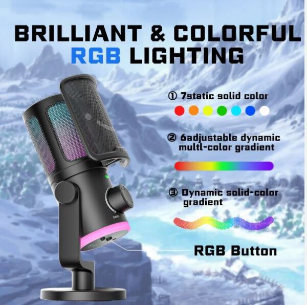 Fifine Ampligame AM6 Desktop Mic Podcast Microphone Condenser Type C Gamer Microphone RGB Gaming Microphones With Shock Mount - Image 4