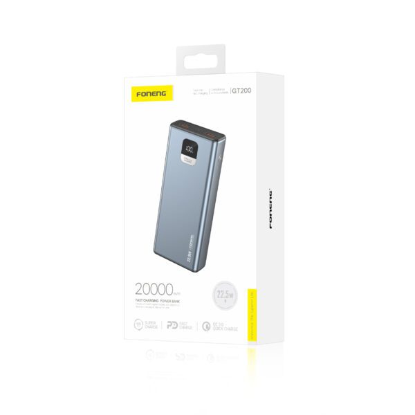 Foneng GT200 20,000mAh Powerbank 22.5W Fast Charge with 3 Outputs – Metal Grey (12 Months Brand Warranty) - Image 2