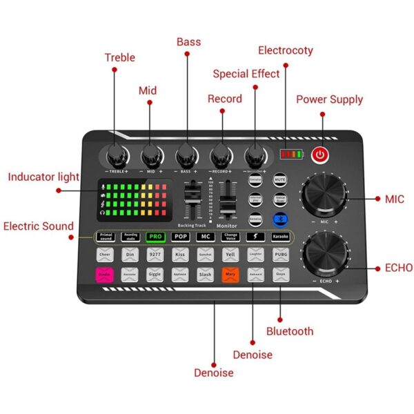F998 Sound Card Microphone Multifunction Durable Useful Professional Volume Adjustable USB Live Stream Audio Card Adapter for PC - Image 2
