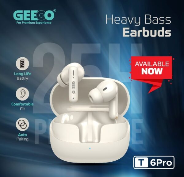 GEEOO T6 Pro Heavy Bass Fast Charging Earbuds