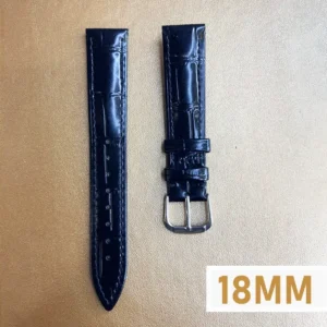 18 mm Black Leather Durable Watch Strap